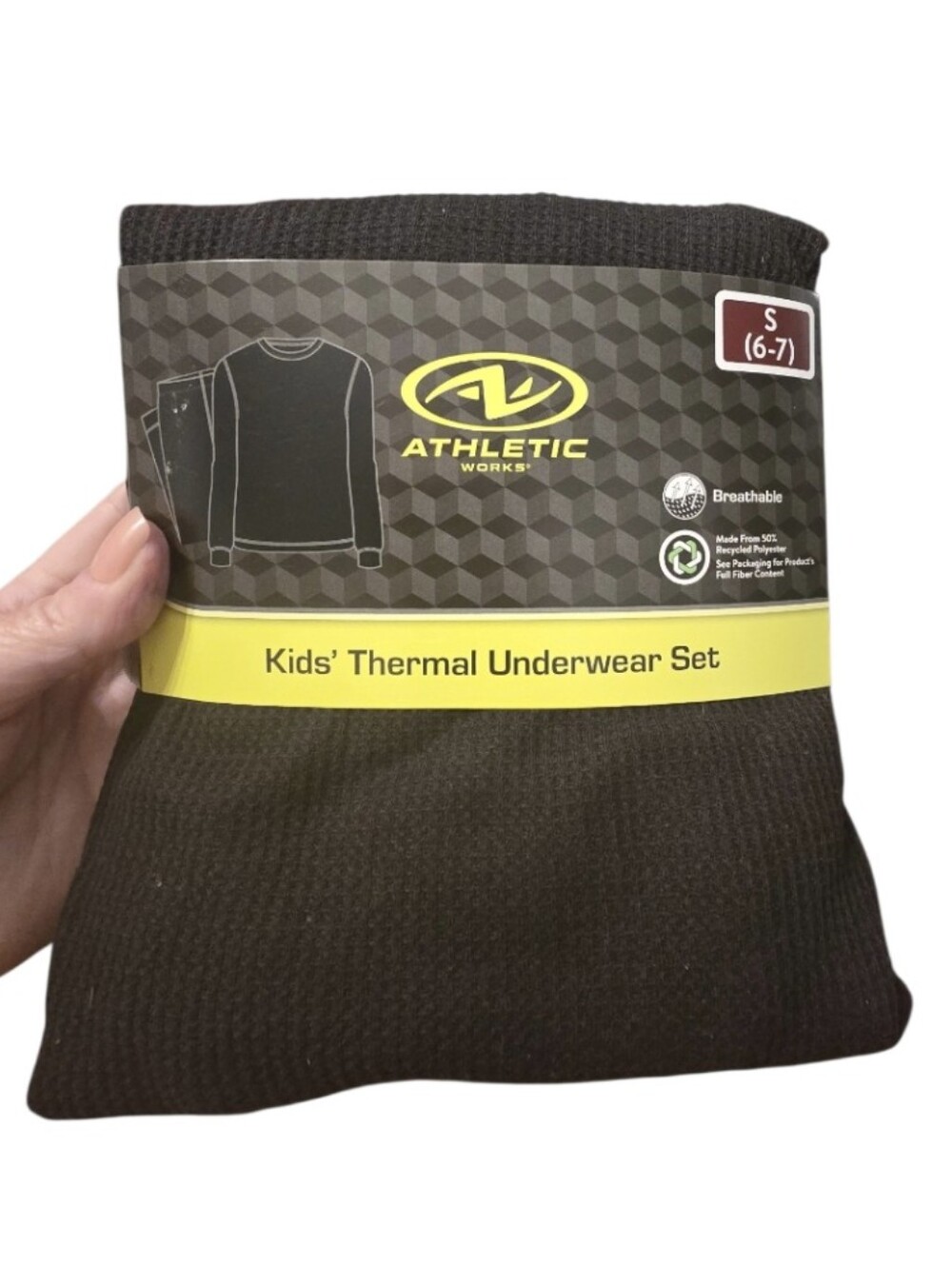 Athletic Works Kids Black Thermal 2pc Underwear Set Size 6/7 NWT